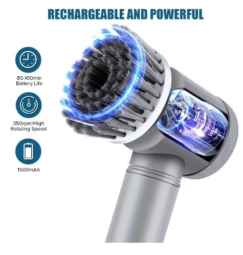 Electric Scrubber for Bathroom with 5 Replaceable Heads