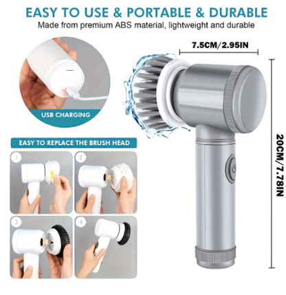 Electric Scrubber for Bathroom with 5 Replaceable Heads