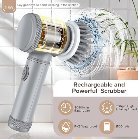 Electric Scrubber for Bathroom with 5 Replaceable Heads