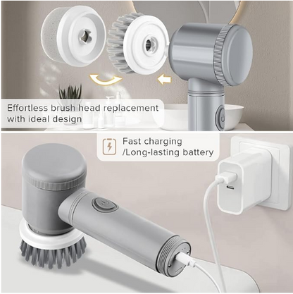 Electric Scrubber for Bathroom with 5 Replaceable Heads